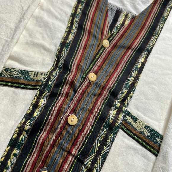 Tejidos Y Confecciones Folkloricos Vintage Tapestry Striped Shirt Button Up Boho - Picture 7 of 11